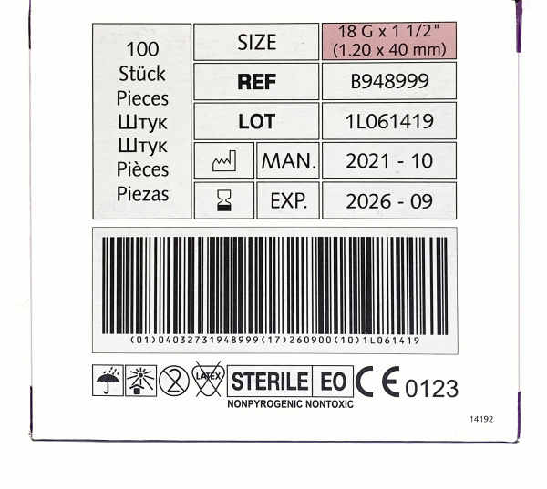 Игла инъекционная одноразовая Berofine 18G (1,2 х 40мм)
